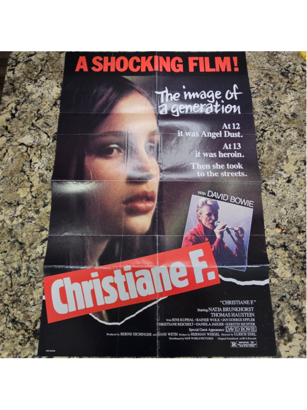 Christiane F. 1981 Movie Poster David Bowie New World Pictures One Sheet Folded